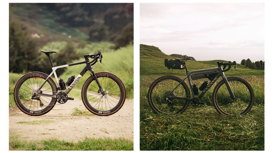 Side-by-side view of the Canyon Grail’s integrated double-decker handlebar and the Canyon Grizl’s traditional bar and stem cockpit for gravel riding.